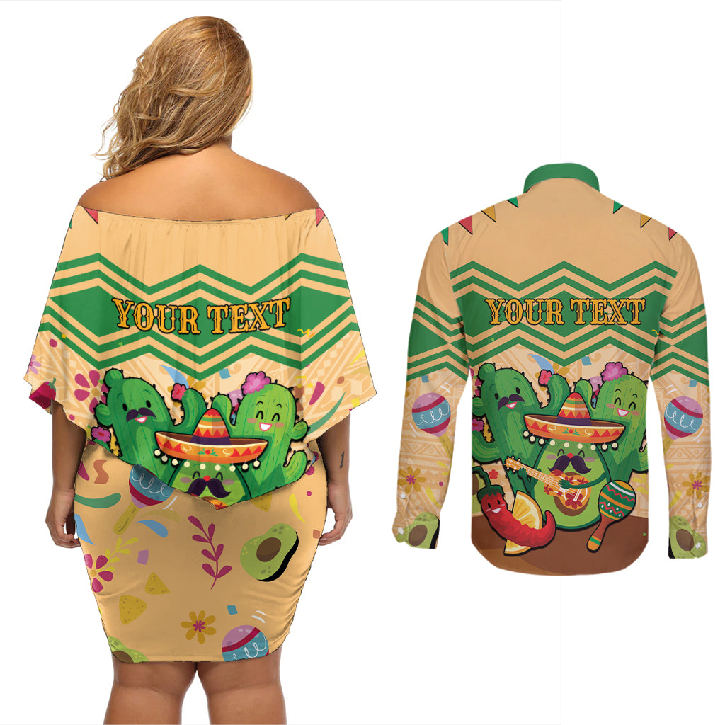 Personalised Hawaii Cinco De Mayo Couples Matching Off Shoulder Short Dress and Long Sleeve Button Shirt Funny Style