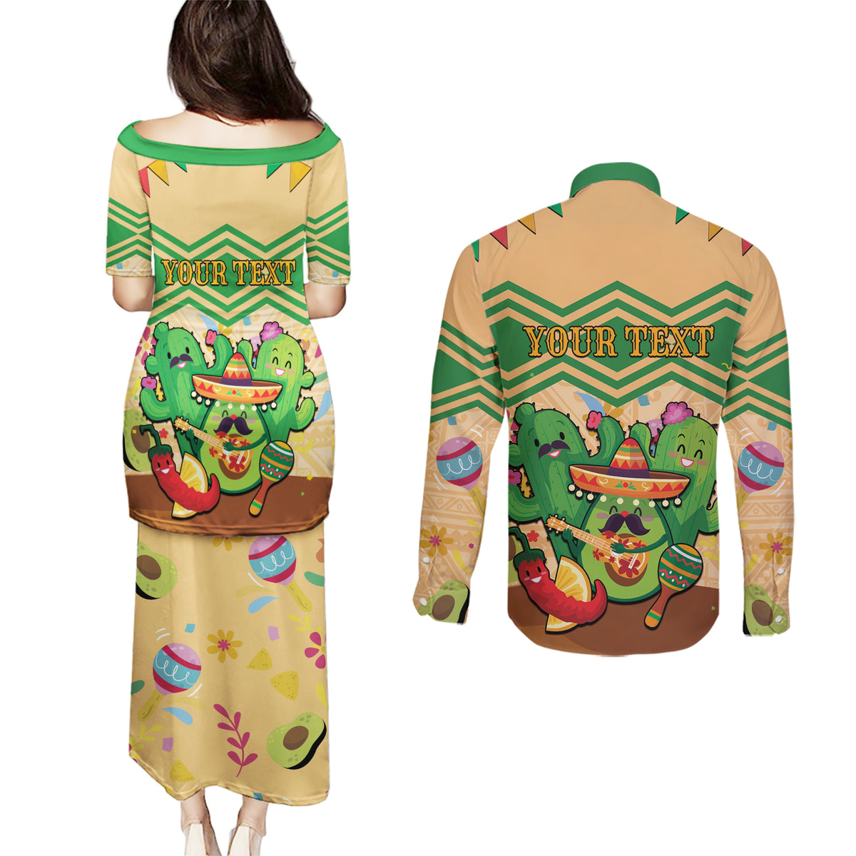 Personalised Hawaii Cinco De Mayo Couples Matching Puletasi and Long Sleeve Button Shirt Funny Style
