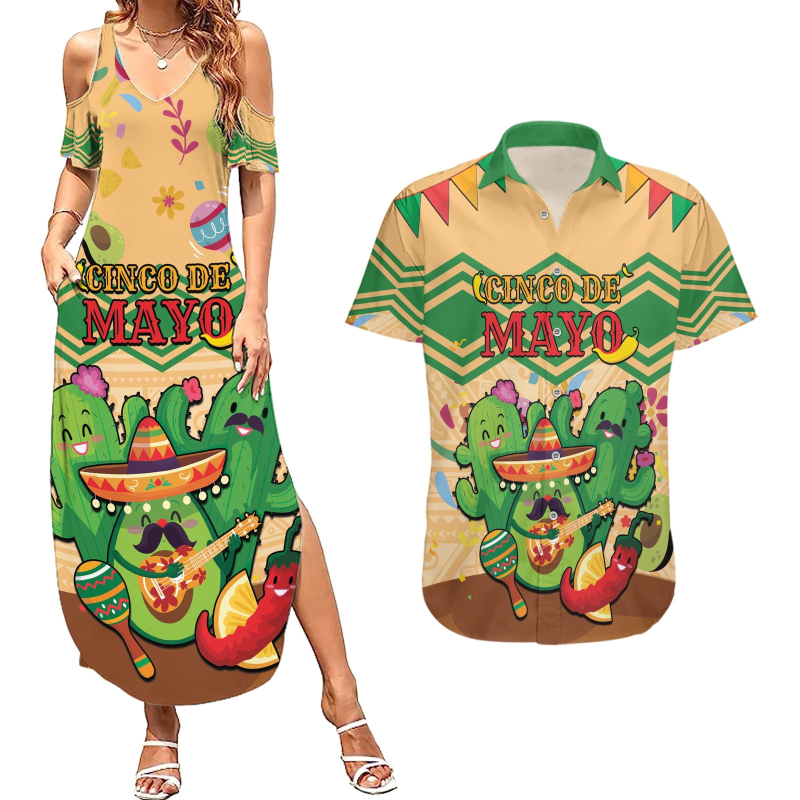 Personalised Hawaii Cinco De Mayo Couples Matching Summer Maxi Dress and Hawaiian Shirt Funny Style