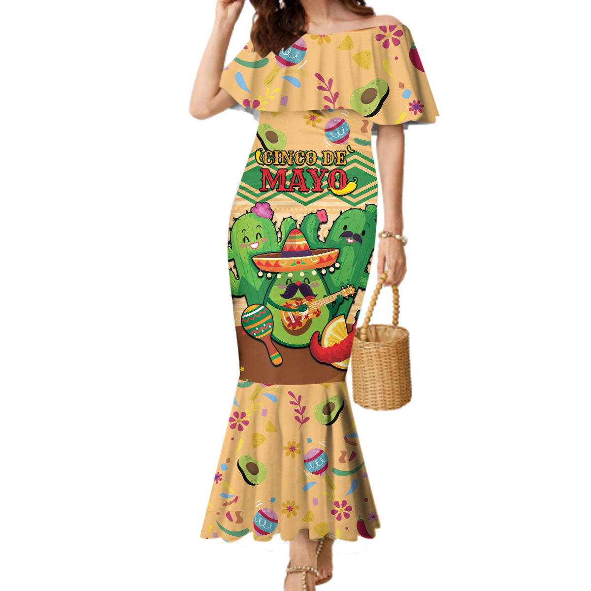 Personalised Hawaii Cinco De Mayo Family Matching Mermaid Dress and Hawaiian Shirt Funny Style LT05 Mom's Dress Brown - Polynesian Pride