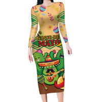 Personalised Hawaii Cinco De Mayo Long Sleeve Bodycon Dress Funny Style LT05 Long Dress Brown - Polynesian Pride