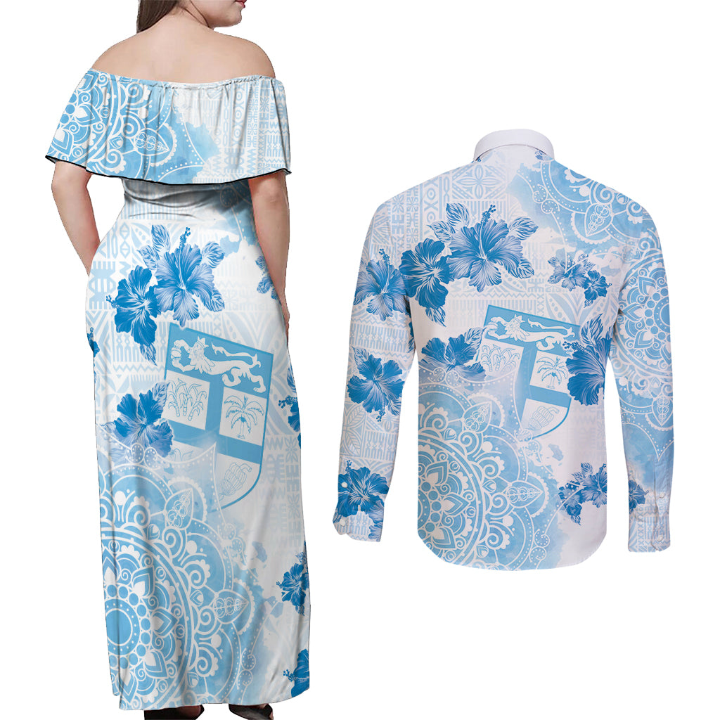 Happy Fiji Girmit Day Couples Matching Off Shoulder Maxi Dress and Long Sleeve Button Shirt Fijian Tapa With Mandala Pattern LT05 - Polynesian Pride
