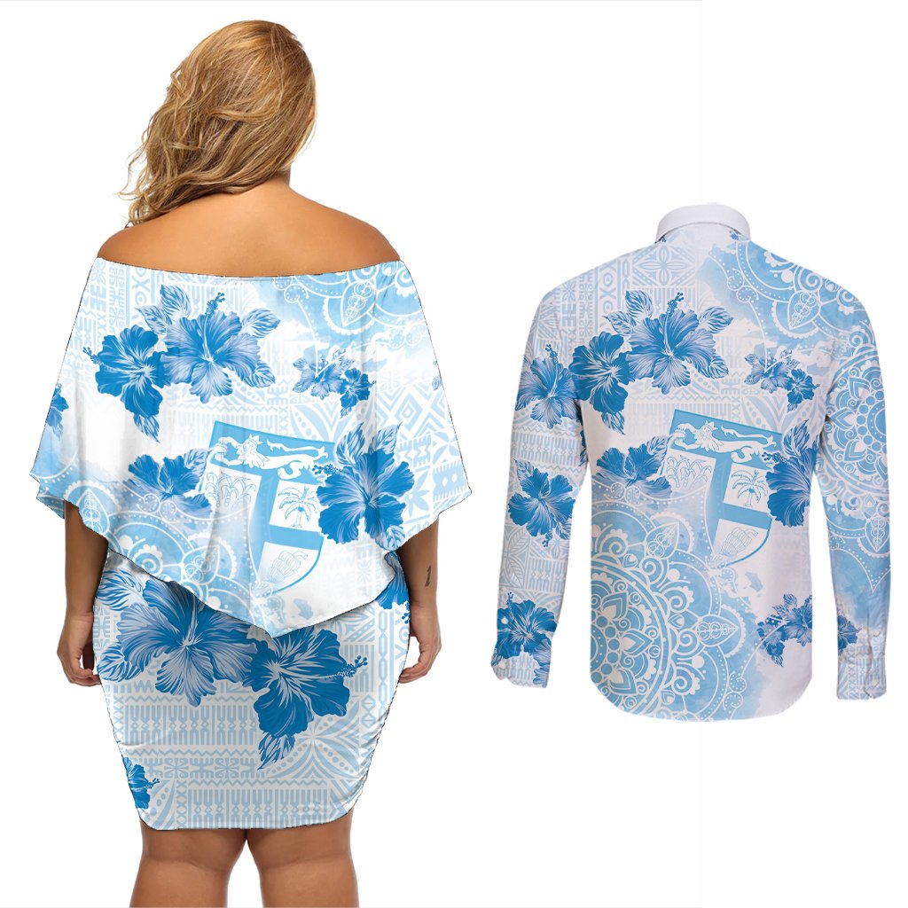 Happy Fiji Girmit Day Couples Matching Off Shoulder Short Dress and Long Sleeve Button Shirt Fijian Tapa With Mandala Pattern LT05 - Polynesian Pride
