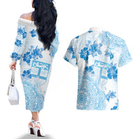 Happy Fiji Girmit Day Couples Matching Off The Shoulder Long Sleeve Dress and Hawaiian Shirt Fijian Tapa With Mandala Pattern LT05 - Polynesian Pride