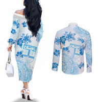 Happy Fiji Girmit Day Couples Matching Off The Shoulder Long Sleeve Dress and Long Sleeve Button Shirt Fijian Tapa With Mandala Pattern LT05 - Polynesian Pride