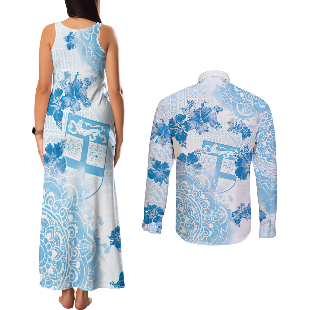 Happy Fiji Girmit Day Couples Matching Tank Maxi Dress and Long Sleeve Button Shirt Fijian Tapa With Mandala Pattern LT05 - Polynesian Pride