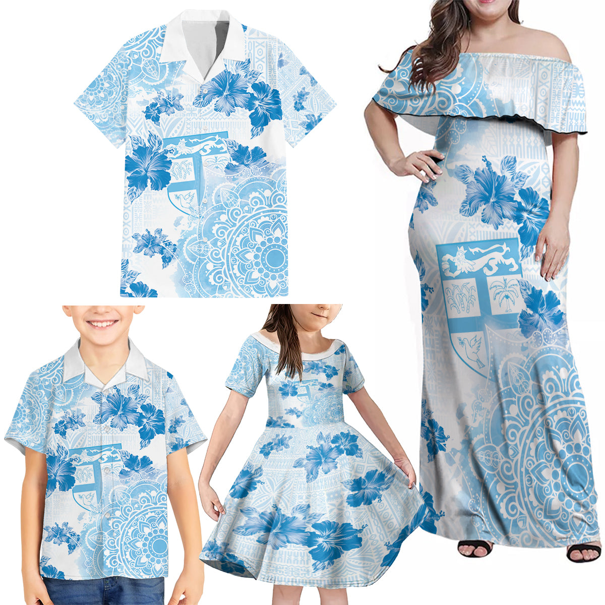 Happy Fiji Girmit Day Family Matching Off Shoulder Maxi Dress and Hawaiian Shirt Fijian Tapa With Mandala Pattern LT05 - Polynesian Pride