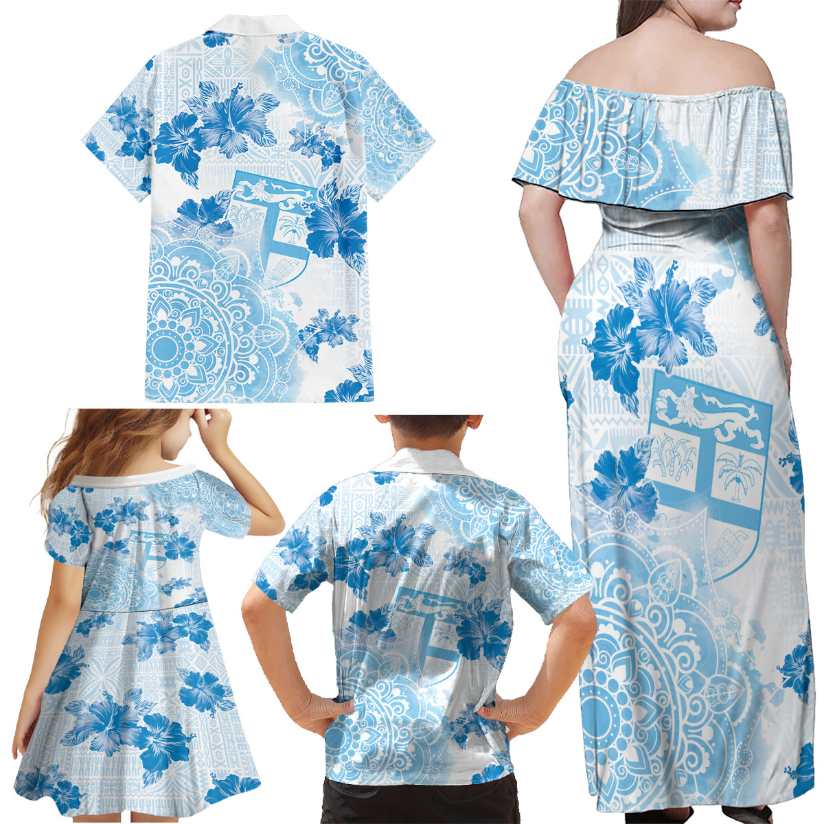 Happy Fiji Girmit Day Family Matching Off Shoulder Maxi Dress and Hawaiian Shirt Fijian Tapa With Mandala Pattern LT05 - Polynesian Pride