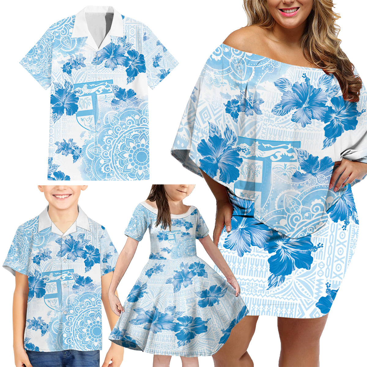 Happy Fiji Girmit Day Family Matching Off Shoulder Short Dress and Hawaiian Shirt Fijian Tapa With Mandala Pattern LT05 - Polynesian Pride