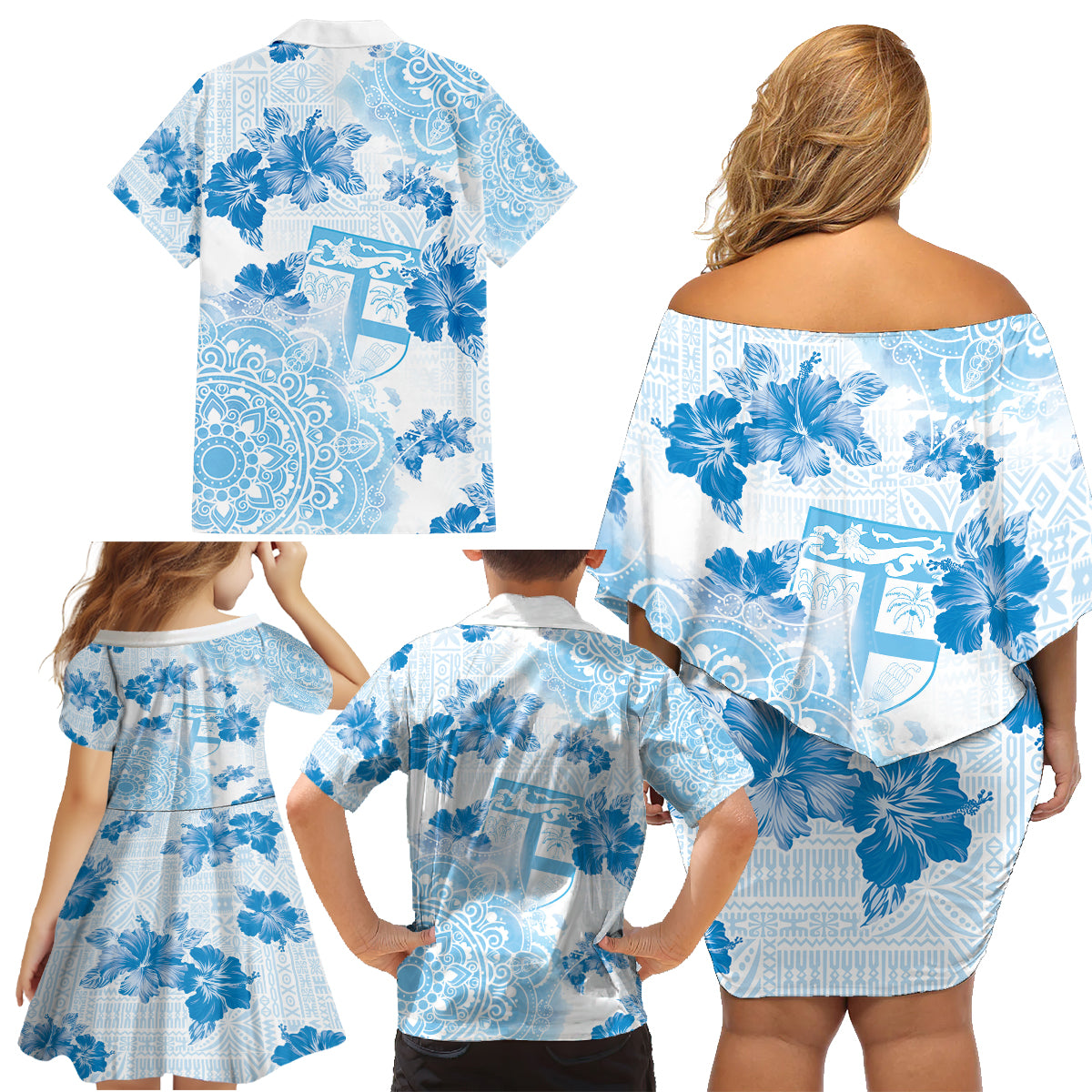 Happy Fiji Girmit Day Family Matching Off Shoulder Short Dress and Hawaiian Shirt Fijian Tapa With Mandala Pattern LT05 - Polynesian Pride