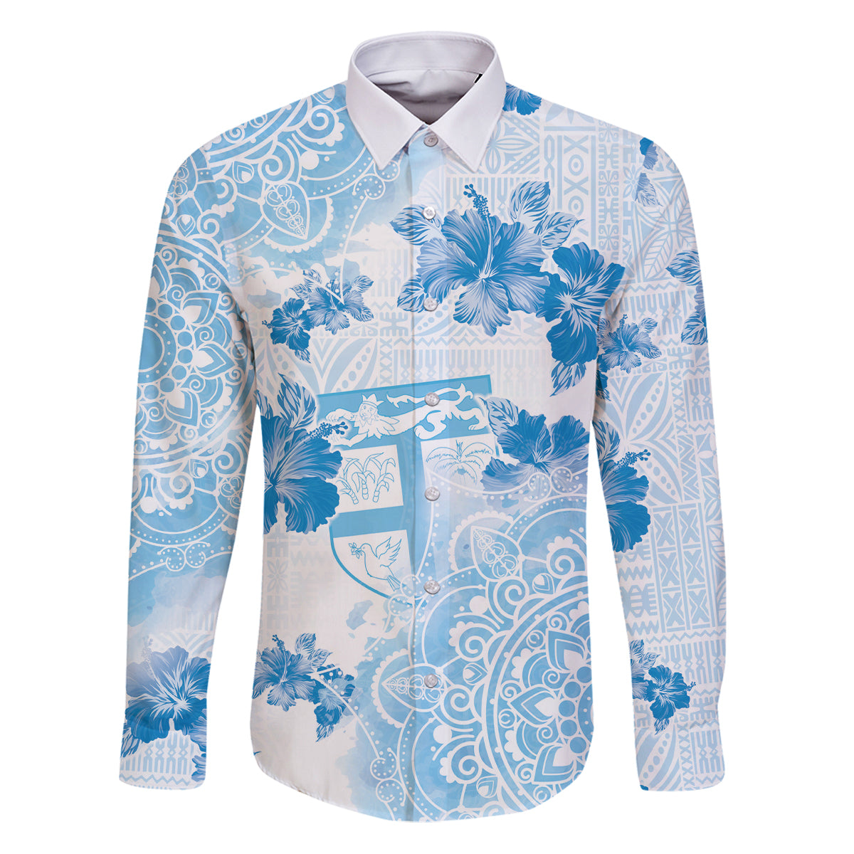 Happy Fiji Girmit Day Family Matching Puletasi and Hawaiian Shirt Fijian Tapa With Mandala Pattern LT05 Dad's Shirt - Long Sleeve Blue - Polynesian Pride