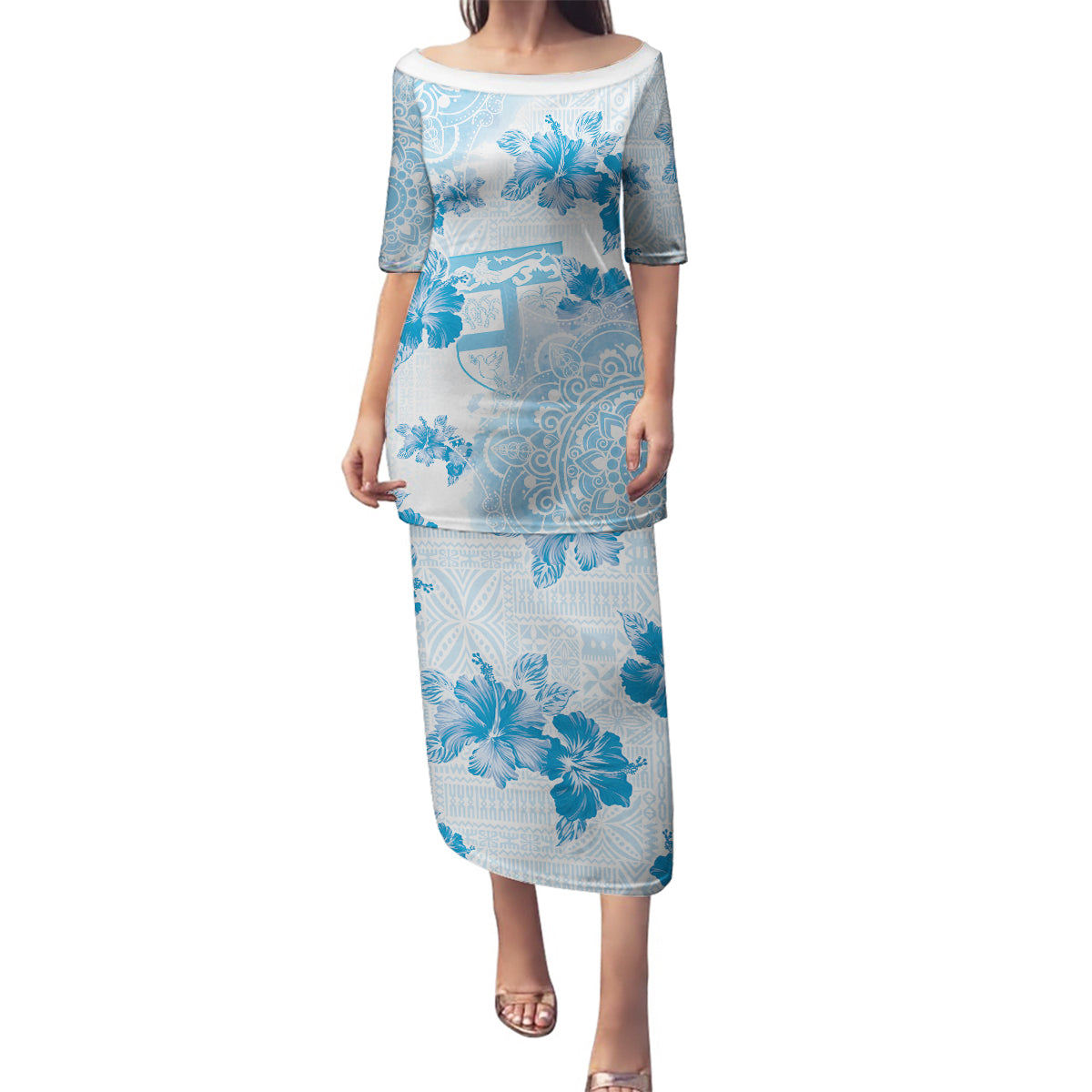 Happy Fiji Girmit Day Family Matching Puletasi and Hawaiian Shirt Fijian Tapa With Mandala Pattern LT05 Mom's Dress Blue - Polynesian Pride
