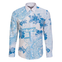 Happy Fiji Girmit Day Family Matching Summer Maxi Dress and Hawaiian Shirt Fijian Tapa With Mandala Pattern LT05 Dad's Shirt - Long Sleeve Blue - Polynesian Pride