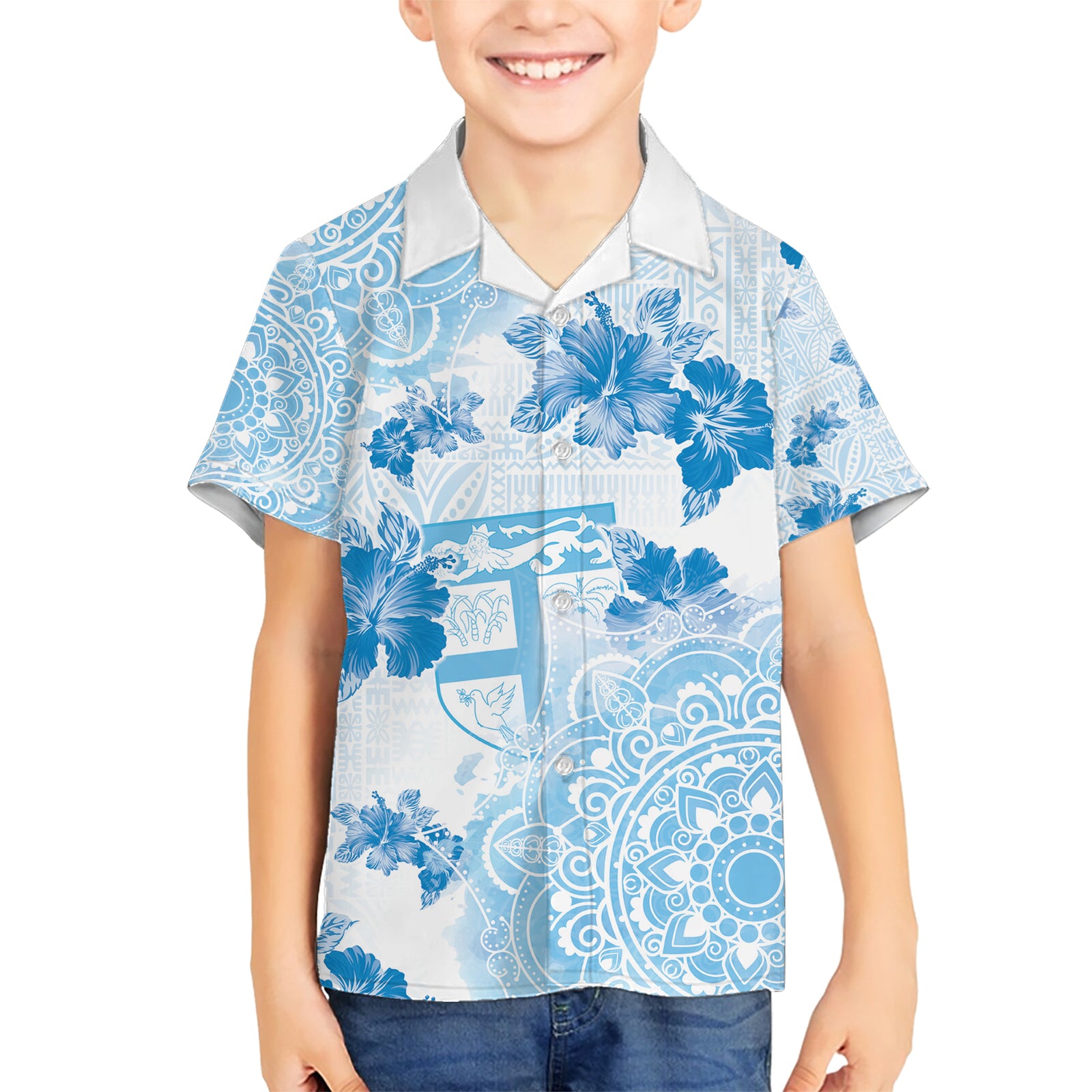 Happy Fiji Girmit Day Kid Hawaiian Shirt Fijian Tapa With Mandala Pattern LT05 Kid Blue - Polynesian Pride