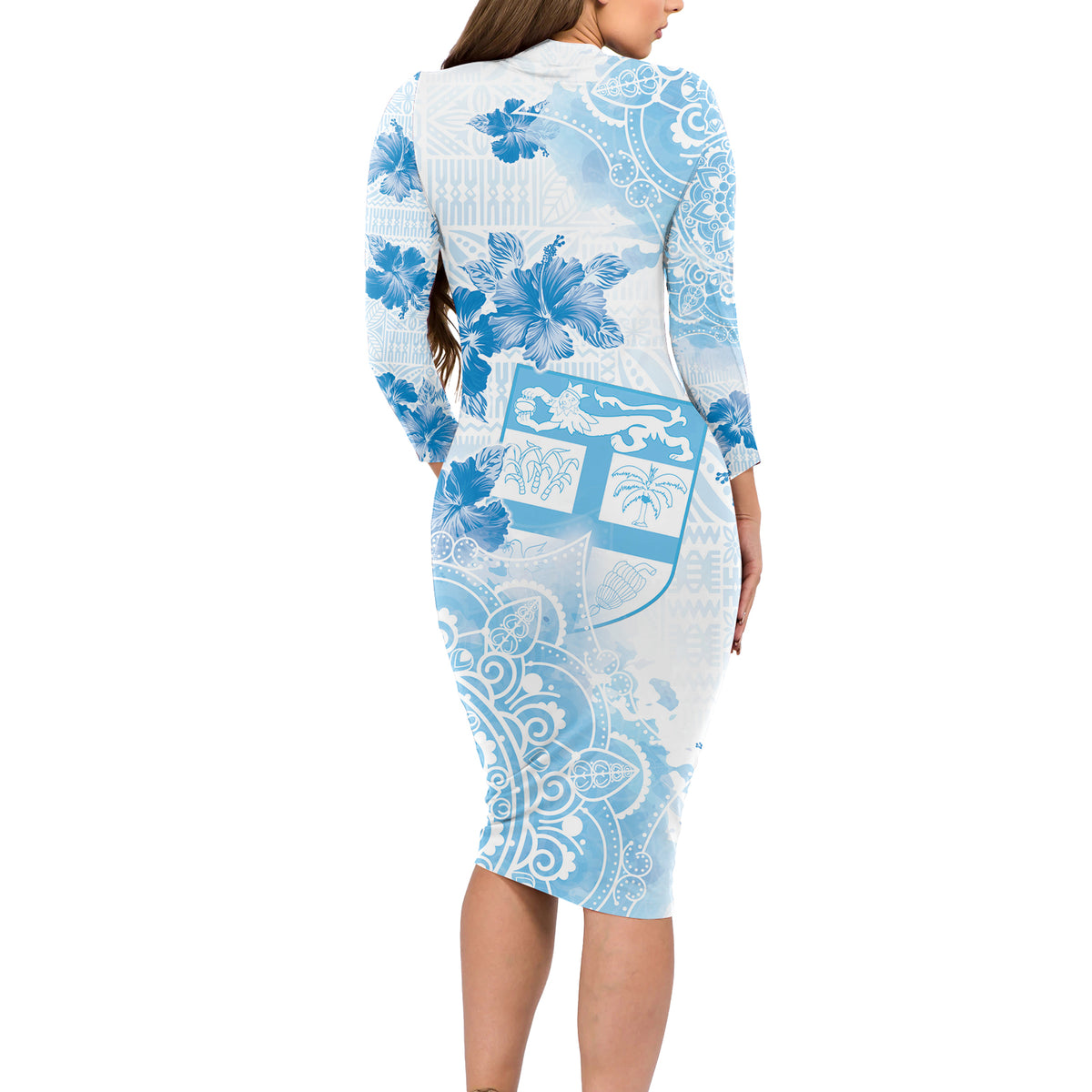 Happy Fiji Girmit Day Long Sleeve Bodycon Dress Fijian Tapa With Mandala Pattern LT05 - Polynesian Pride