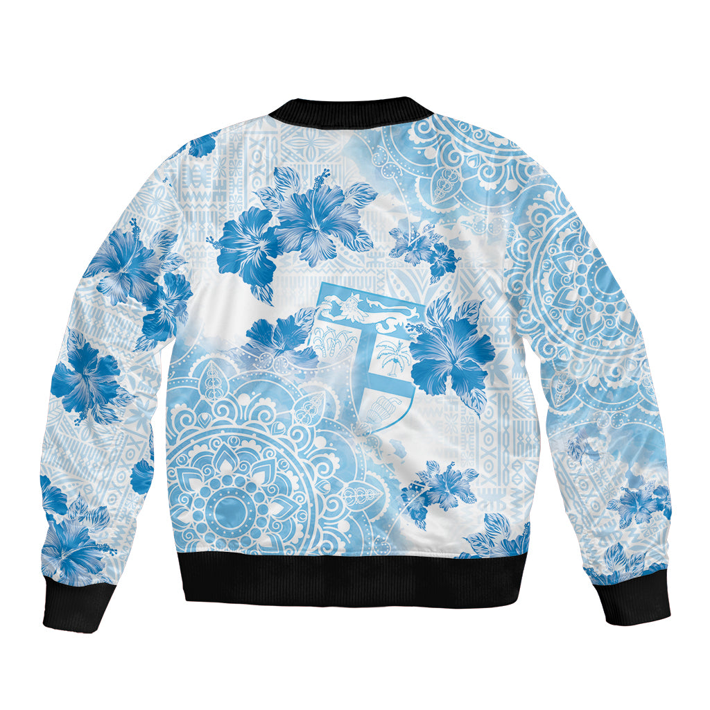 Happy Fiji Girmit Day Sleeve Zip Bomber Jacket Fijian Tapa With Mandala Pattern