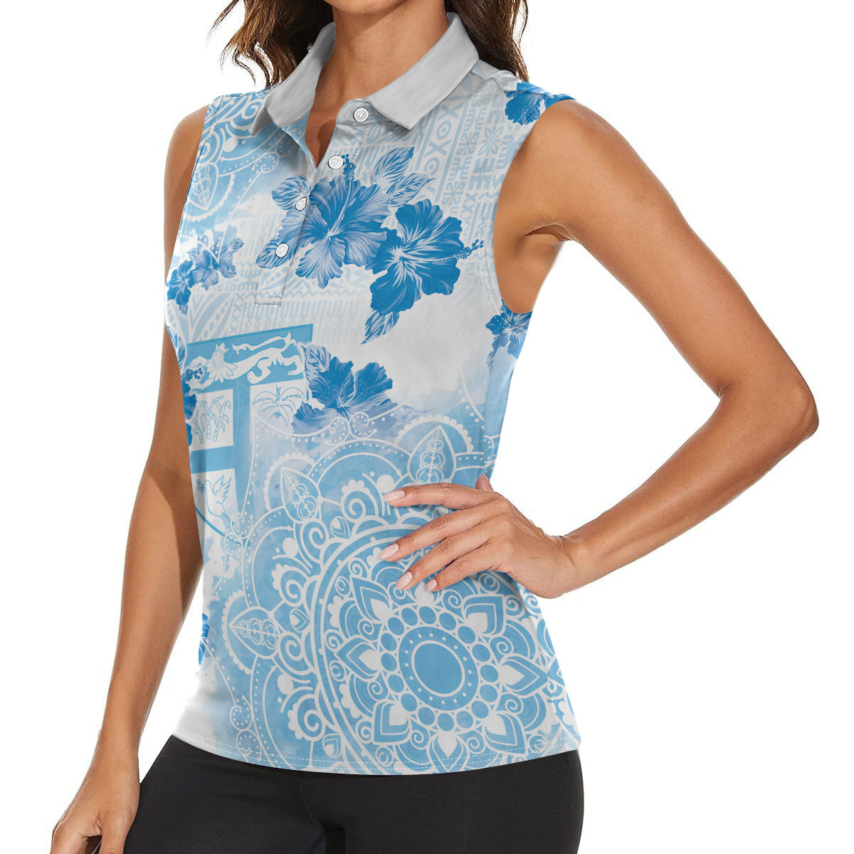 Happy Fiji Girmit Day Women Sleeveless Polo Shirt Fijian Tapa With Mandala Pattern LT05 - Polynesian Pride