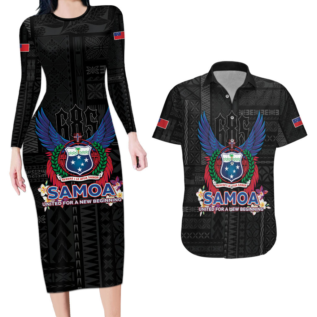 Samoa 64th Independence Anniversary Couples Matching Long Sleeve Bodycon Dress and Hawaiian Shirt