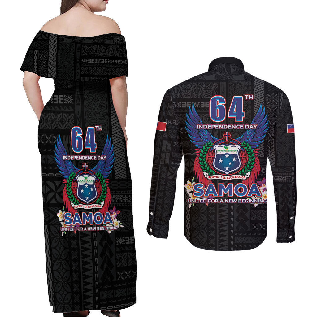 Samoa 64th Independence Anniversary Couples Matching Off Shoulder Maxi Dress and Long Sleeve Button Shirt