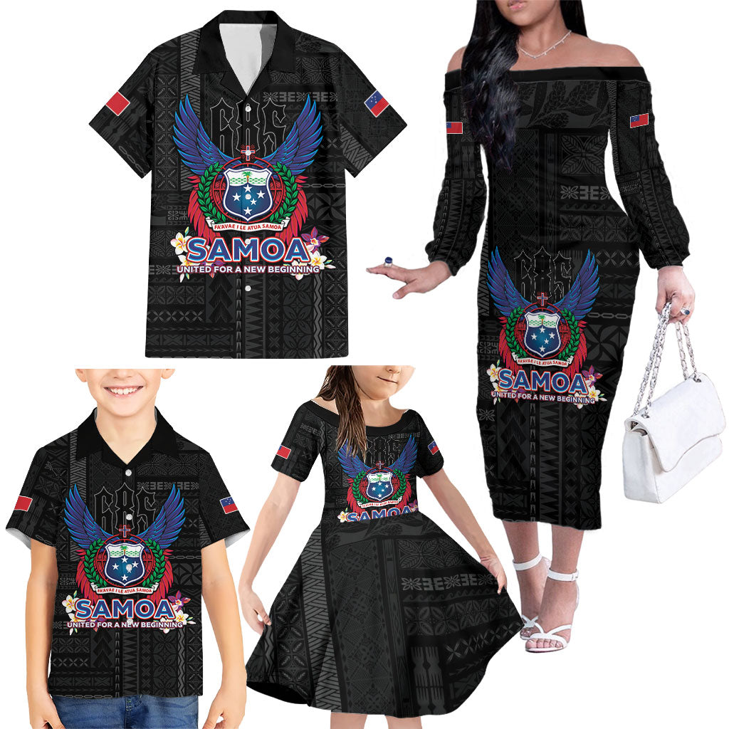 Samoa 64th Independence Anniversary Family Matching Off The Shoulder Long Sleeve Dress and Hawaiian Shirt LT05 - Polynesian Pride