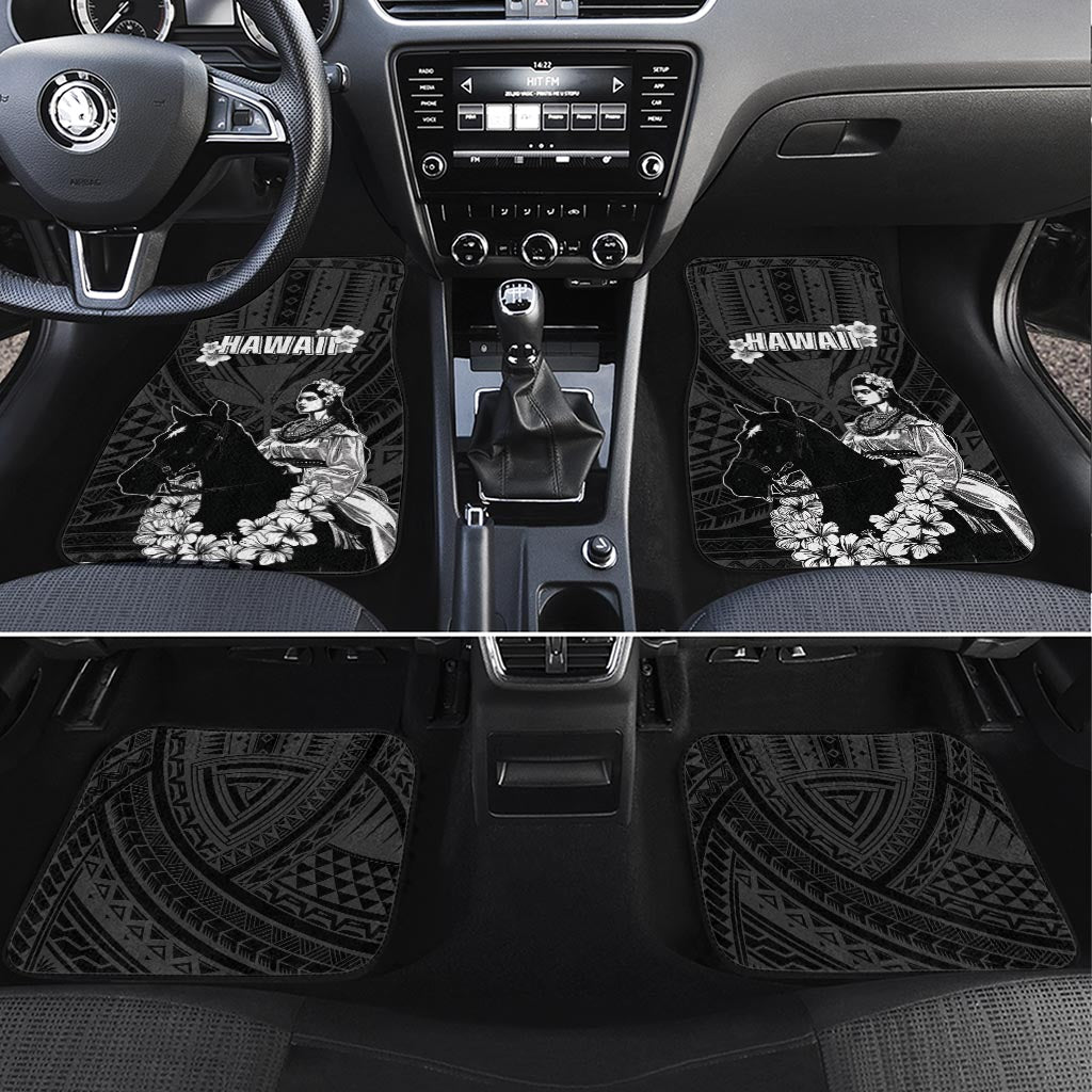 Hawaii King Kamehameha Day Parade Car Mats With Pa'u Riders Plumeria Kakau Tribal Pattern LT05 Set 4pcs Black - Polynesian Pride