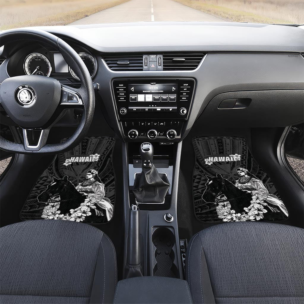 Hawaii King Kamehameha Day Parade Car Mats With Pa'u Riders Plumeria Kakau Tribal Pattern LT05 Set 2pcs - Front Black - Polynesian Pride