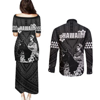 Hawaii King Kamehameha Day Parade Couples Matching Puletasi and Long Sleeve Button Shirt With Pa'u Riders Plumeria Kakau Tribal Pattern LT05 - Polynesian Pride