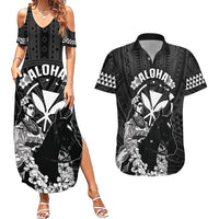 Hawaii King Kamehameha Day Parade Couples Matching Summer Maxi Dress and Hawaiian Shirt With Pa'u Riders Plumeria Kakau Tribal Pattern LT05 Black - Polynesian Pride