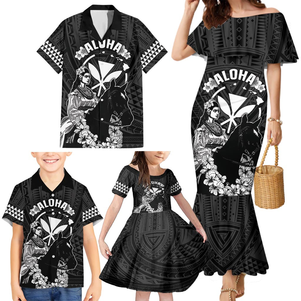 Hawaii King Kamehameha Day Parade Family Matching Mermaid Dress and Hawaiian Shirt With Pa'u Riders Plumeria Kakau Tribal Pattern LT05 - Polynesian Pride
