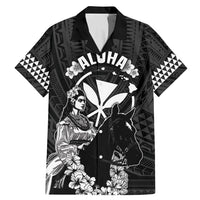 Hawaii King Kamehameha Day Parade Family Matching Mermaid Dress and Hawaiian Shirt With Pa'u Riders Plumeria Kakau Tribal Pattern LT05 Dad's Shirt - Short Sleeve Black - Polynesian Pride