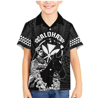 Hawaii King Kamehameha Day Parade Family Matching Mermaid Dress and Hawaiian Shirt With Pa'u Riders Plumeria Kakau Tribal Pattern LT05 Son's Shirt Black - Polynesian Pride
