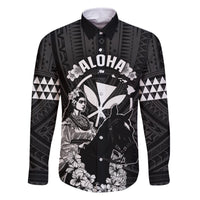 Hawaii King Kamehameha Day Parade Family Matching Off The Shoulder Long Sleeve Dress and Hawaiian Shirt With Pa'u Riders Plumeria Kakau Tribal Pattern LT05 Dad's Shirt - Long Sleeve Black - Polynesian Pride