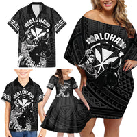 Hawaii King Kamehameha Day Parade Family Matching Off Shoulder Short Dress and Hawaiian Shirt With Pa'u Riders Plumeria Kakau Tribal Pattern LT05 - Polynesian Pride