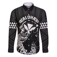Hawaii King Kamehameha Day Parade Family Matching Off Shoulder Short Dress and Hawaiian Shirt With Pa'u Riders Plumeria Kakau Tribal Pattern LT05 Dad's Shirt - Long Sleeve Black - Polynesian Pride