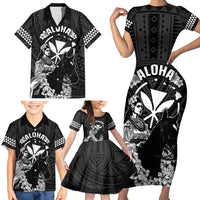 Hawaii King Kamehameha Day Parade Family Matching Short Sleeve Bodycon Dress and Hawaiian Shirt With Pa'u Riders Plumeria Kakau Tribal Pattern LT05 - Polynesian Pride