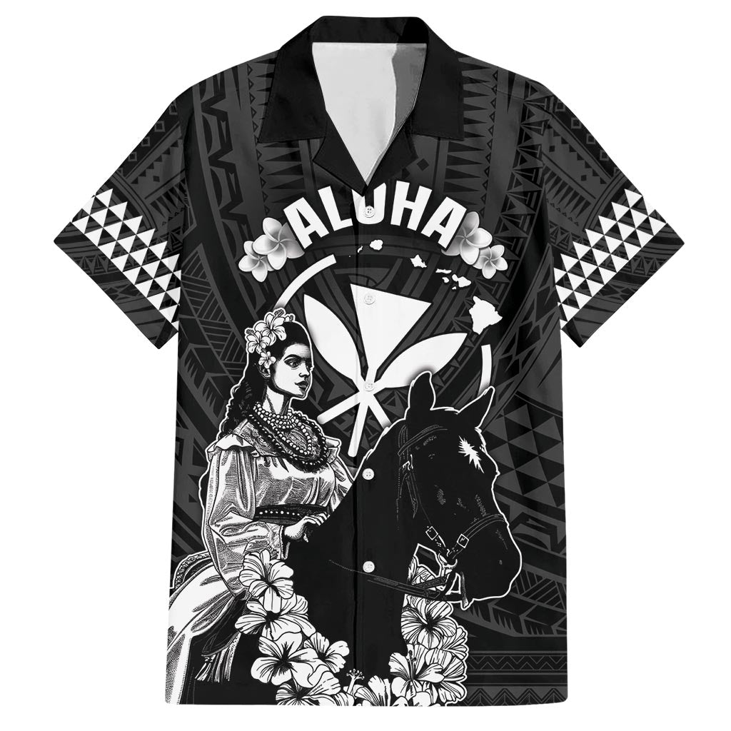 Hawaii King Kamehameha Day Parade Family Matching Short Sleeve Bodycon Dress and Hawaiian Shirt With Pa'u Riders Plumeria Kakau Tribal Pattern LT05 Dad's Shirt - Short Sleeve Black - Polynesian Pride