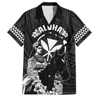 Hawaii King Kamehameha Day Parade Family Matching Tank Maxi Dress and Hawaiian Shirt With Pa'u Riders Plumeria Kakau Tribal Pattern LT05 Dad's Shirt - Short Sleeve Black - Polynesian Pride