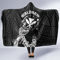 Hawaii King Kamehameha Day Parade Hooded Blanket With Pa'u Riders Plumeria Kakau Tribal Pattern LT05 One Size Black - Polynesian Pride