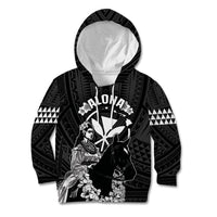 Hawaii King Kamehameha Day Parade Kid Hoodie With Pa'u Riders Plumeria Kakau Tribal Pattern LT05 Hoodie Black - Polynesian Pride