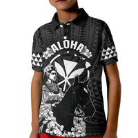 Hawaii King Kamehameha Day Parade Kid Polo Shirt With Pa'u Riders Plumeria Kakau Tribal Pattern LT05 Kid Black - Polynesian Pride