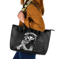 Hawaii King Kamehameha Day Parade Leather Tote Bag With Pa'u Riders Plumeria Kakau Tribal Pattern LT05 Black - Polynesian Pride