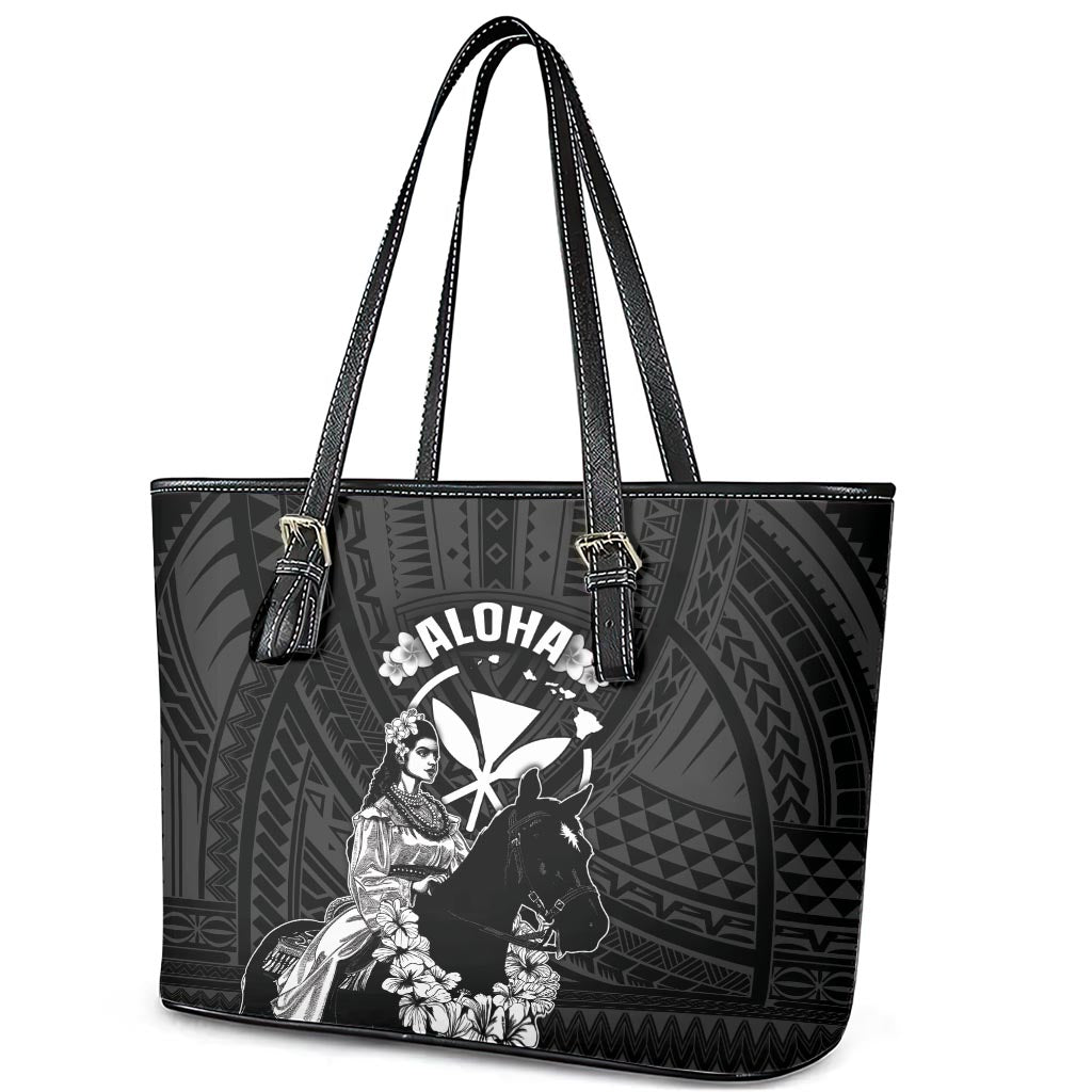 Hawaii King Kamehameha Day Parade Leather Tote Bag With Pa'u Riders Plumeria Kakau Tribal Pattern LT05 - Polynesian Pride