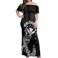 Hawaii King Kamehameha Day Parade Off Shoulder Maxi Dress With Pa'u Riders Plumeria Kakau Tribal Pattern LT05 Women Black - Polynesian Pride
