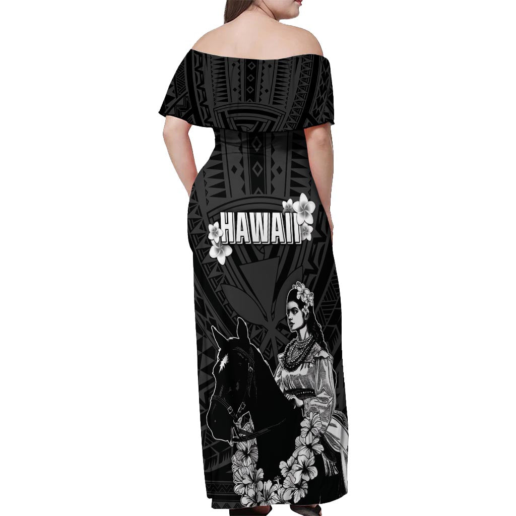 Hawaii King Kamehameha Day Parade Off Shoulder Maxi Dress With Pa'u Riders Plumeria Kakau Tribal Pattern LT05 - Polynesian Pride