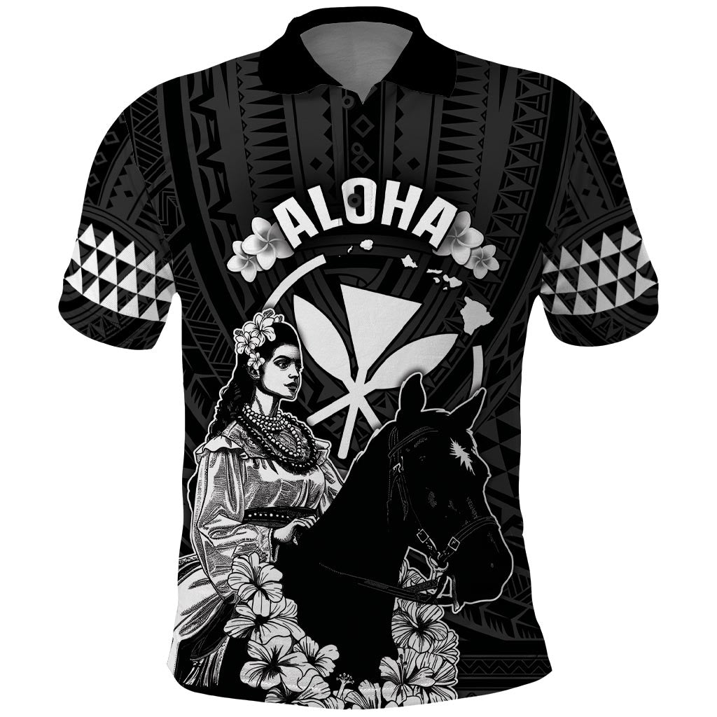 Hawaii King Kamehameha Day Parade Polo Shirt With Pa'u Riders Plumeria Kakau Tribal Pattern LT05 Black - Polynesian Pride
