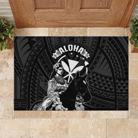 Hawaii King Kamehameha Day Parade Rubber Doormat With Pa'u Riders Plumeria Kakau Tribal Pattern LT05 Black - Polynesian Pride