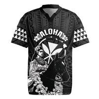 Hawaii King Kamehameha Day Parade Rugby Jersey With Pa'u Riders Plumeria Kakau Tribal Pattern LT05 Black - Polynesian Pride