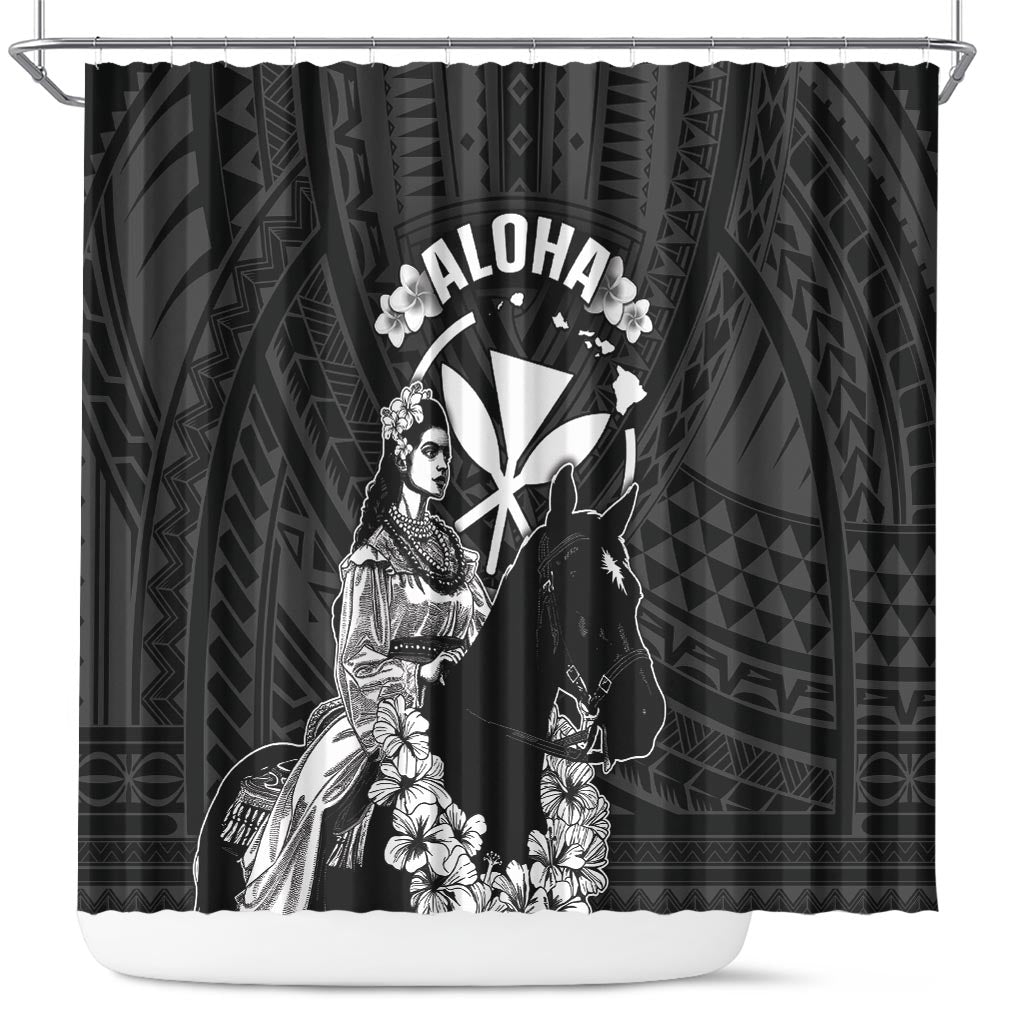 Hawaii King Kamehameha Day Parade Shower Curtain With Pa'u Riders Plumeria Kakau Tribal Pattern LT05 Black - Polynesian Pride