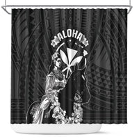 Hawaii King Kamehameha Day Parade Shower Curtain With Pa'u Riders Plumeria Kakau Tribal Pattern LT05 Black - Polynesian Pride