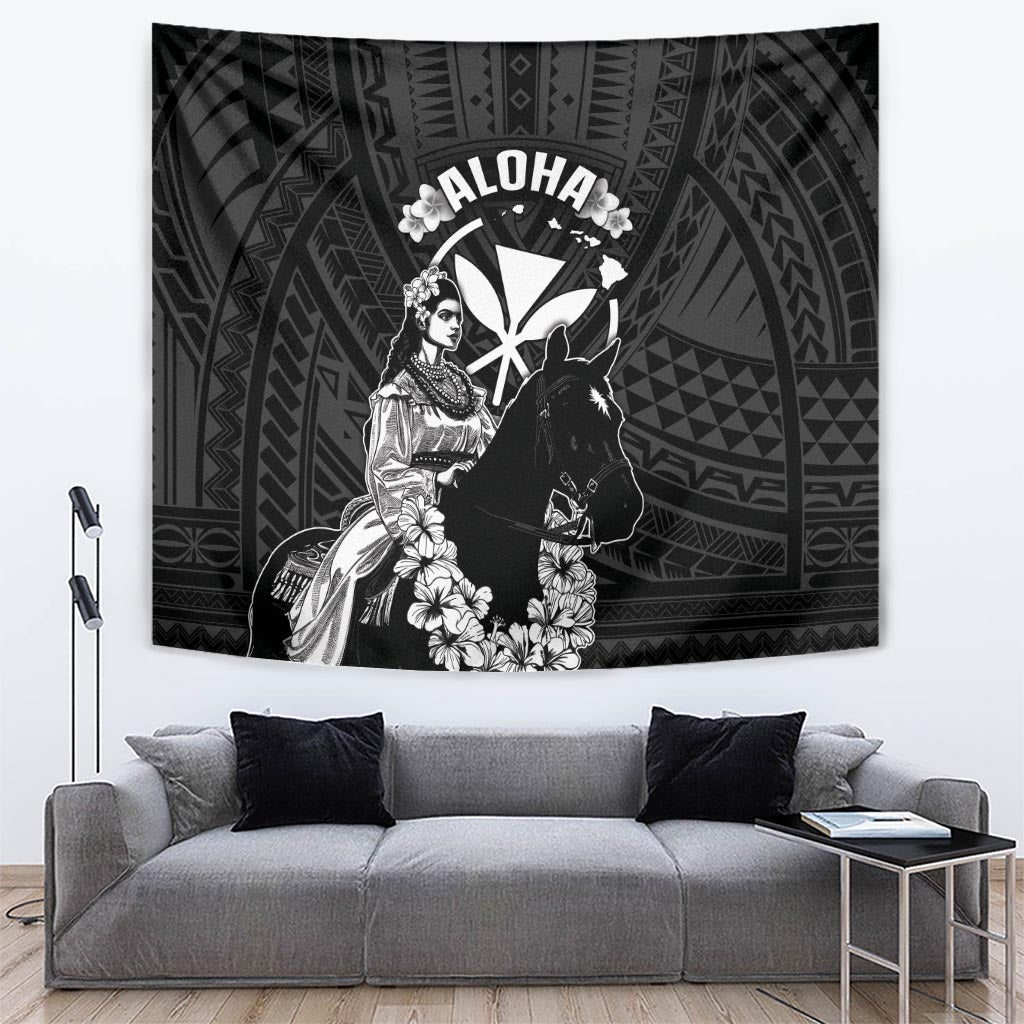 Hawaii King Kamehameha Day Parade Tapestry With Pa'u Riders Plumeria Kakau Tribal Pattern LT05 Black - Polynesian Pride